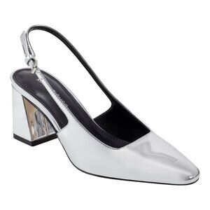 99$ Marc Fisher Leanea Block Heel Dress Slingback Pumps Size 9.5 US Silver